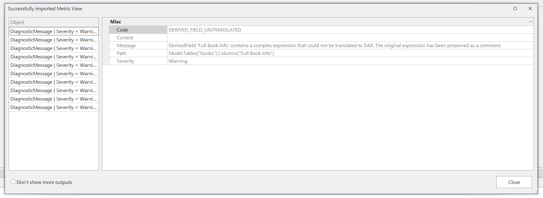 Import diagnostics